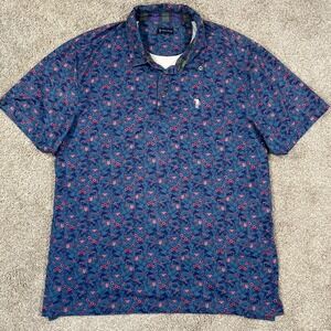 William Murray Golf Polo‎ XL Blue Geometric Floral Print Performance Stretch